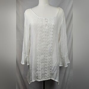 Cal Style Women's Ivory Chiffon Tunic Top Sz L Boho‎ Beach Coverup